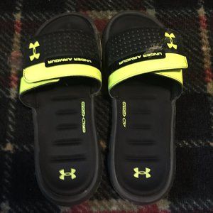 Black and Neon Green Slides/Sandals (Under Armour)
